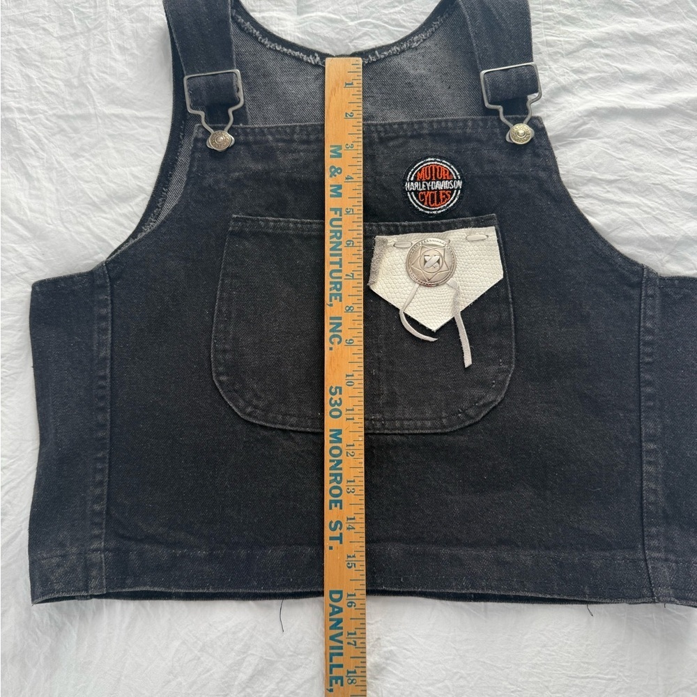 Harley Davidson Patch Women’s Black Denim Cropped Vest Bikercore Biker Size L - Picture 7 of 7